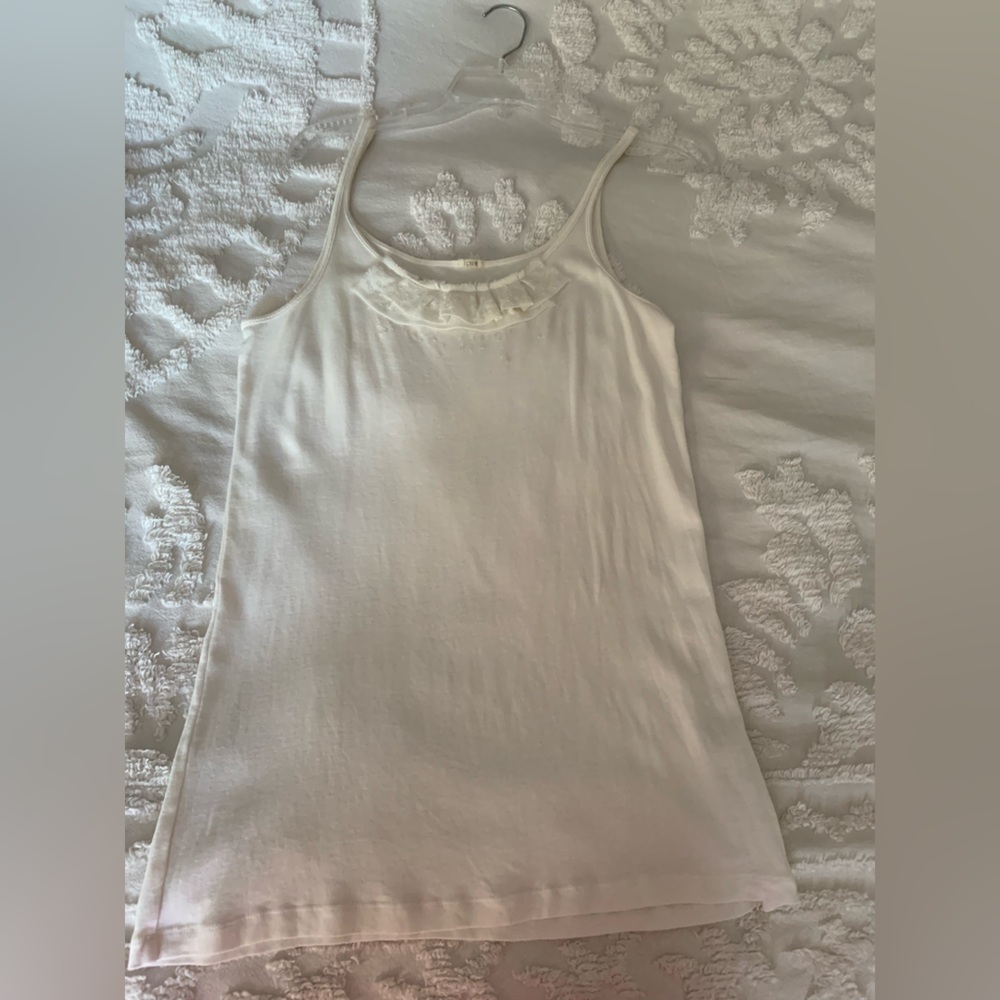Bundle: J Crew White Cotton Tank w/💯%Silk Ruffle & PTA Red/Brown Cotton Tank L - Picture 10 of 16